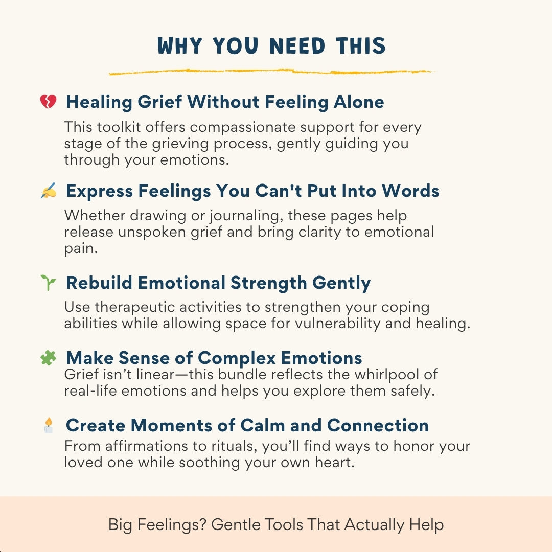 Grief and Loss Therapy Workbook Bundle – 140+ Pages of Healing Tools for Kids, Teens & Adults