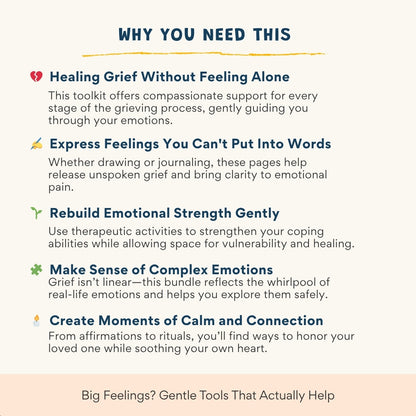 Grief and Loss Therapy Workbook Bundle – 140+ Pages of Healing Tools for Kids, Teens & Adults