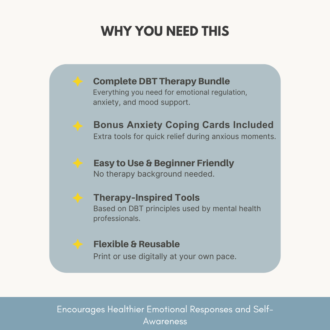 Mental Health / Anxiety Bundle 90% off bundle, DBT Flash Card, DBT Cheat Sheet, DBT Worksheet, Mental Health Journal, Self-Care Planner, Anxiety Journal Wiseovia
