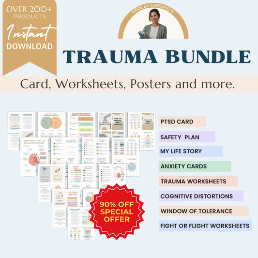 Trauma therapy 90% off bundle, anxiety coping skill card, therapy worksheets, crisis therapy PTSD, anxiety therapy tool, safety plan Wiseovia