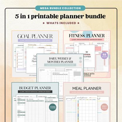 5 IN 1 Printable Planner Bundle - WISEOVIA