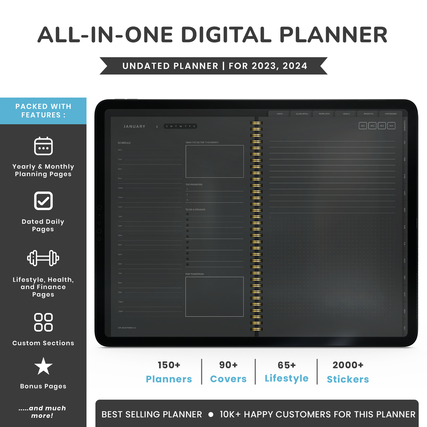 Dark Mode Digital Planner, Goodnotes Planner, iPad Planner, Notability Planner, Dated Digital Planner, 2026 2027 Undated Planner
