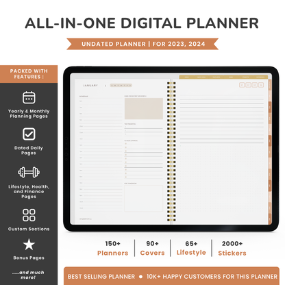 Digital Planner, Goodnotes Planner, iPad Planner, Notability Planner, Dated Digital Planner, 2026 2027 Undated Planner - BOHO THEME PLANNER