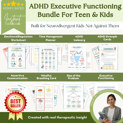 ADHD Executive Functioning Worksheet Bundle for Kids & Teens | Emotional Regulation, Time Management & Focus Tools (130+ Pages) Wiseovia