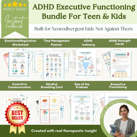 ADHD Executive Functioning Worksheet Bundle for Kids & Teens | Emotional Regulation, Time Management & Focus Tools (130+ Pages) Wiseovia