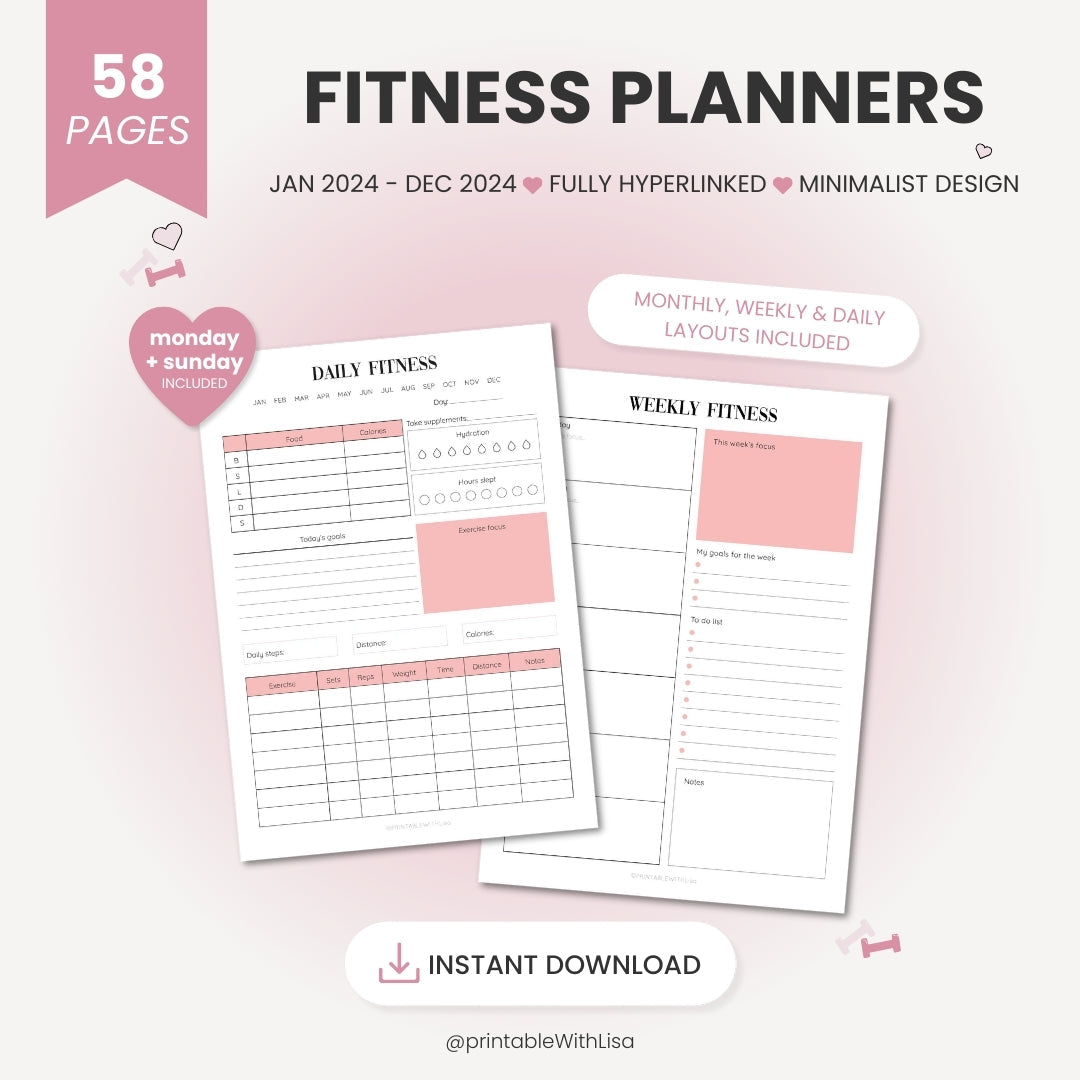 Fitness Planner Bundle Printable, Workout Planner, Weekly Fitness, Weight Loss Tracker, Daily Fitness, Letter
