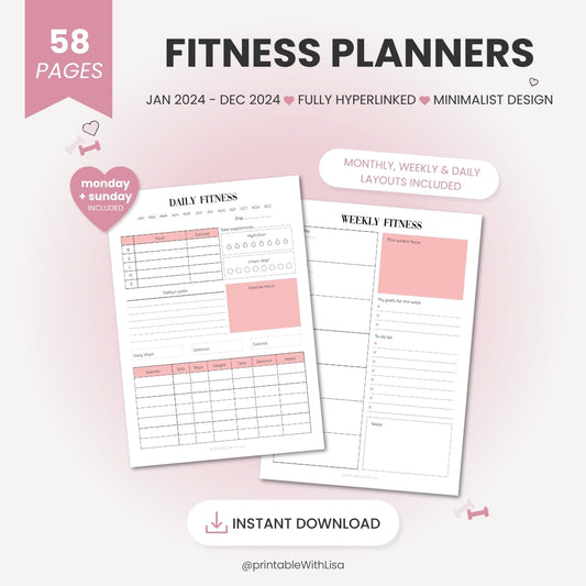 Fitness Planner Bundle Printable, Workout Planner, Weekly Fitness, Weight Loss Tracker, Daily Fitness, Letter