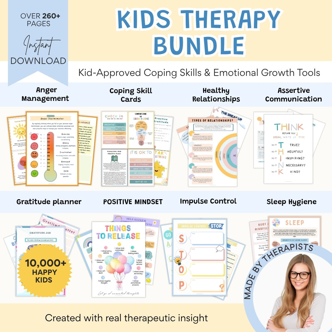 Kids Therapy Bundle – 260+ Pages of Coping Skills, Emotions & Mental Health Worksheets for Kids