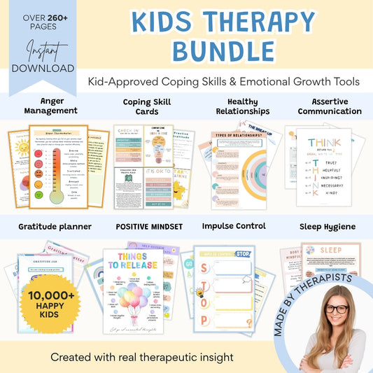 Kids Therapy Bundle – 260+ Pages of Coping Skills, Emotions & Mental Health Worksheets for Kids