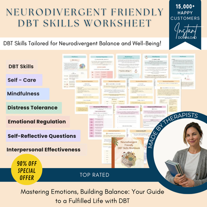 Neurodivergent Friendly DBT Skills, DBT Worksheets, DBT, Emotional Regulation, Neurodivergent, Autism, bpd, therapy worksheets, borderline Wiseovia