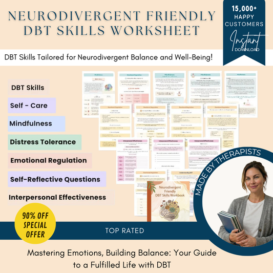 Neurodivergent Friendly DBT Skills, DBT Worksheets, DBT, Emotional Regulation, Neurodivergent, Autism, bpd, therapy worksheets, borderline Wiseovia