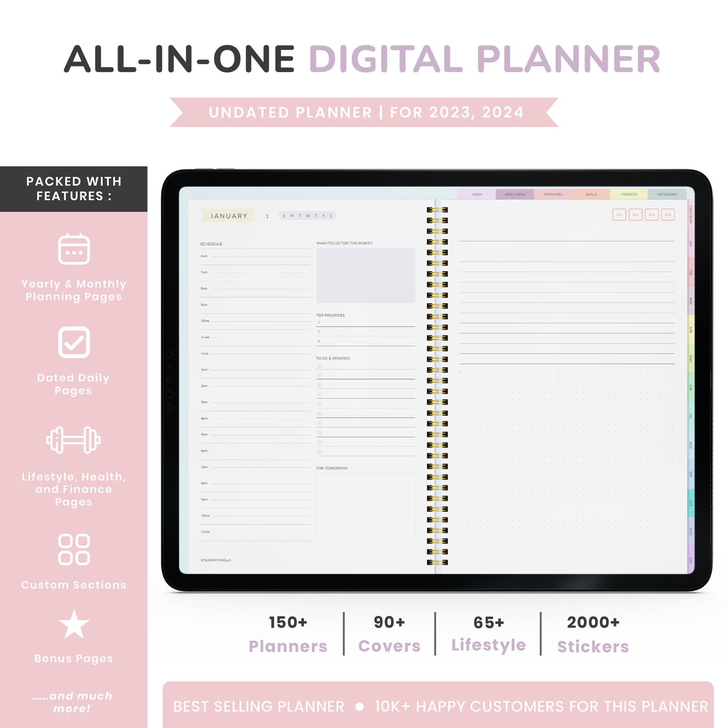 Digital Planner, Goodnotes Planner, iPad Planner, Notability Planner, Dated Digital Planner, 2026 2027 Undated Planner - RAINBOW