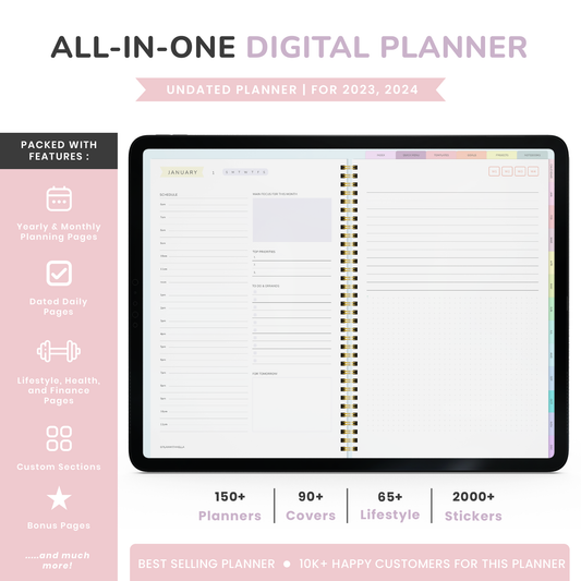 Digital Planner, Goodnotes Planner, iPad Planner, Notability Planner, Dated Digital Planner, 2026 2027 Undated Planner - RAINBOW