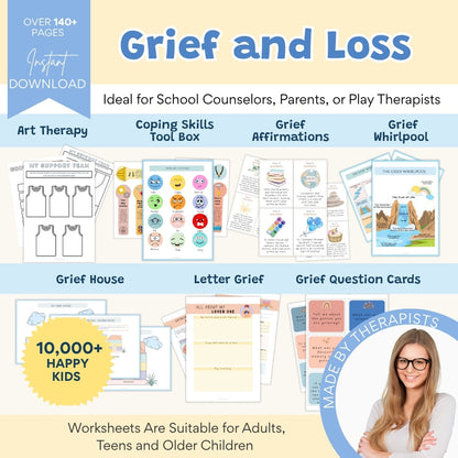 Grief and Loss Therapy Workbook Bundle – 140+ Pages of Healing Tools for Kids, Teens & Adults