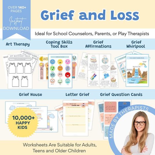 Grief and Loss Therapy Workbook Bundle – 140+ Pages of Healing Tools for Kids, Teens & Adults