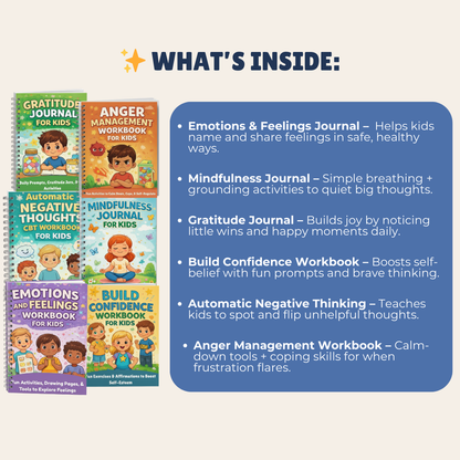6-in-1 Kids Mental Health Bundle – Workbooks & Journals | 280+ Page Emotions, Mindfulness, Gratitude & Confidence