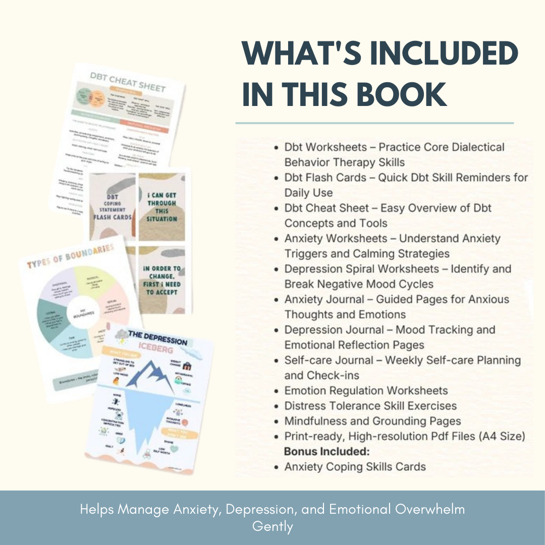 Mental Health / Anxiety Bundle 90% off bundle, DBT Flash Card, DBT Cheat Sheet, DBT Worksheet, Mental Health Journal, Self-Care Planner, Anxiety Journal Wiseovia