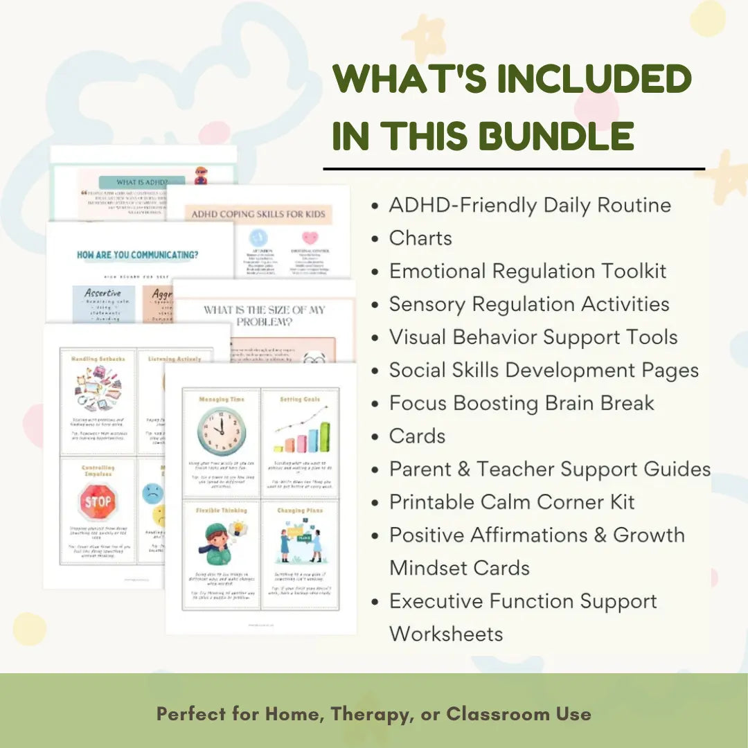 ADHD Executive Functioning Worksheet Bundle for Kids & Teens | Emotional Regulation, Time Management & Focus Tools (130+ Pages) Wiseovia