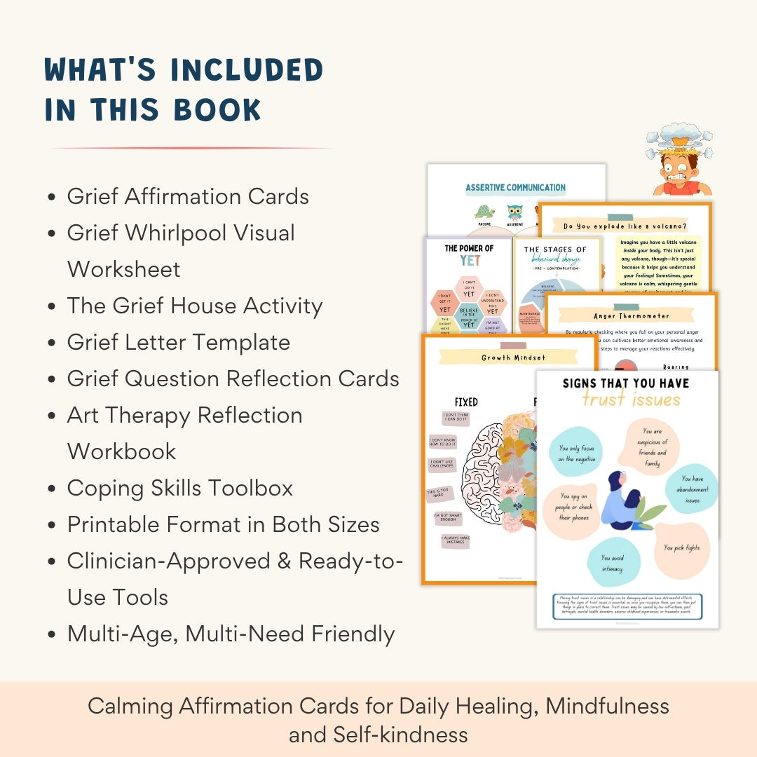 Grief and Loss Therapy Workbook Bundle – 140+ Pages of Healing Tools for Kids, Teens & Adults
