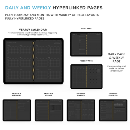 Dark Mode Digital Planner, Goodnotes Planner, iPad Planner, Notability Planner, Dated Digital Planner, 2026 2027 Undated Planner