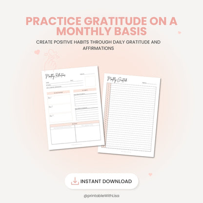 Gratitude Journal Printable Bundle, Wellness Planner, Mindfulness Journal, Self Care Planner, Manifest Your Dreams, Law of Attraction