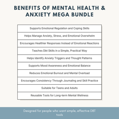 Mental Health / Anxiety Bundle 90% off bundle, DBT Flash Card, DBT Cheat Sheet, DBT Worksheet, Mental Health Journal, Self-Care Planner, Anxiety Journal Wiseovia
