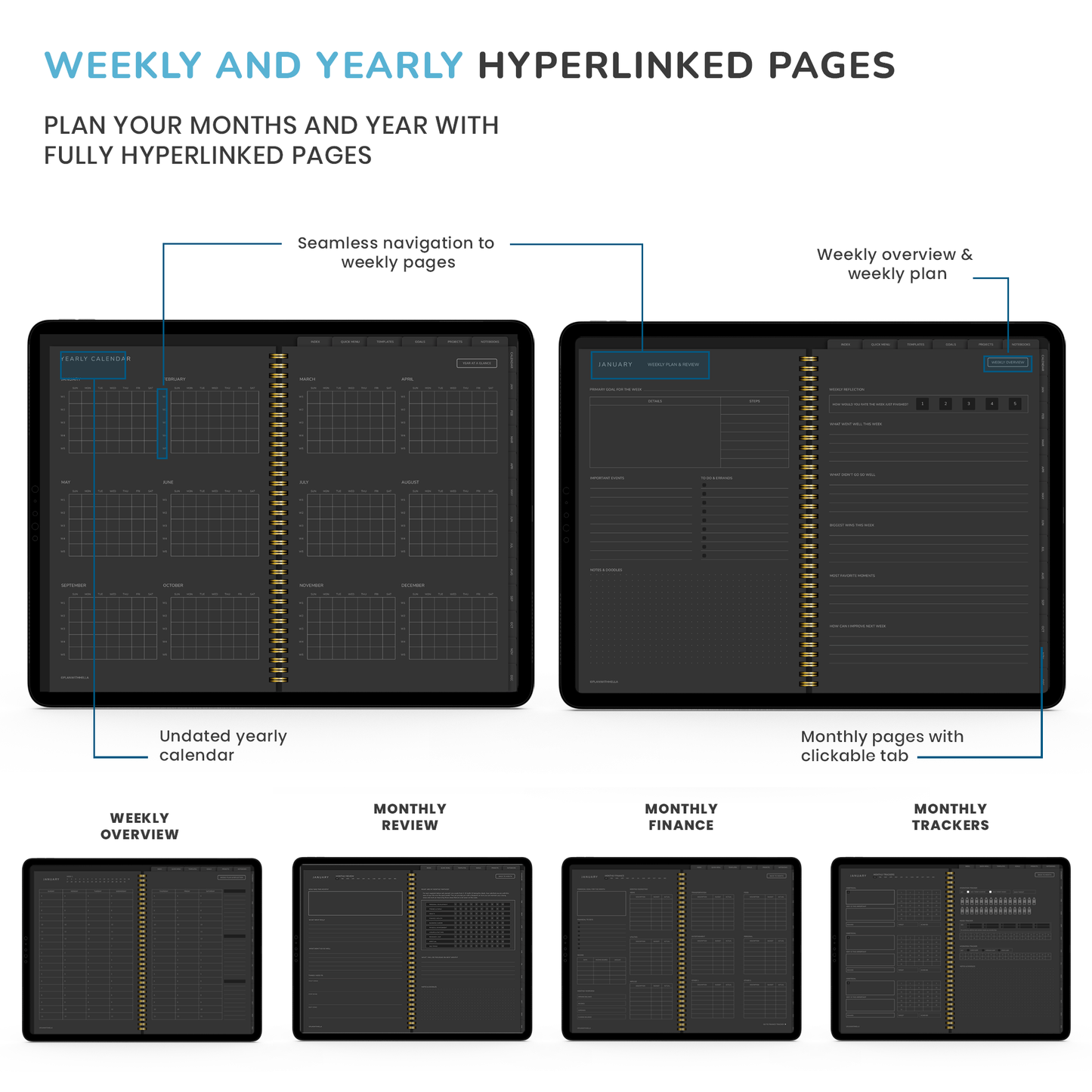 Dark Mode Digital Planner, Goodnotes Planner, iPad Planner, Notability Planner, Dated Digital Planner, 2026 2027 Undated Planner