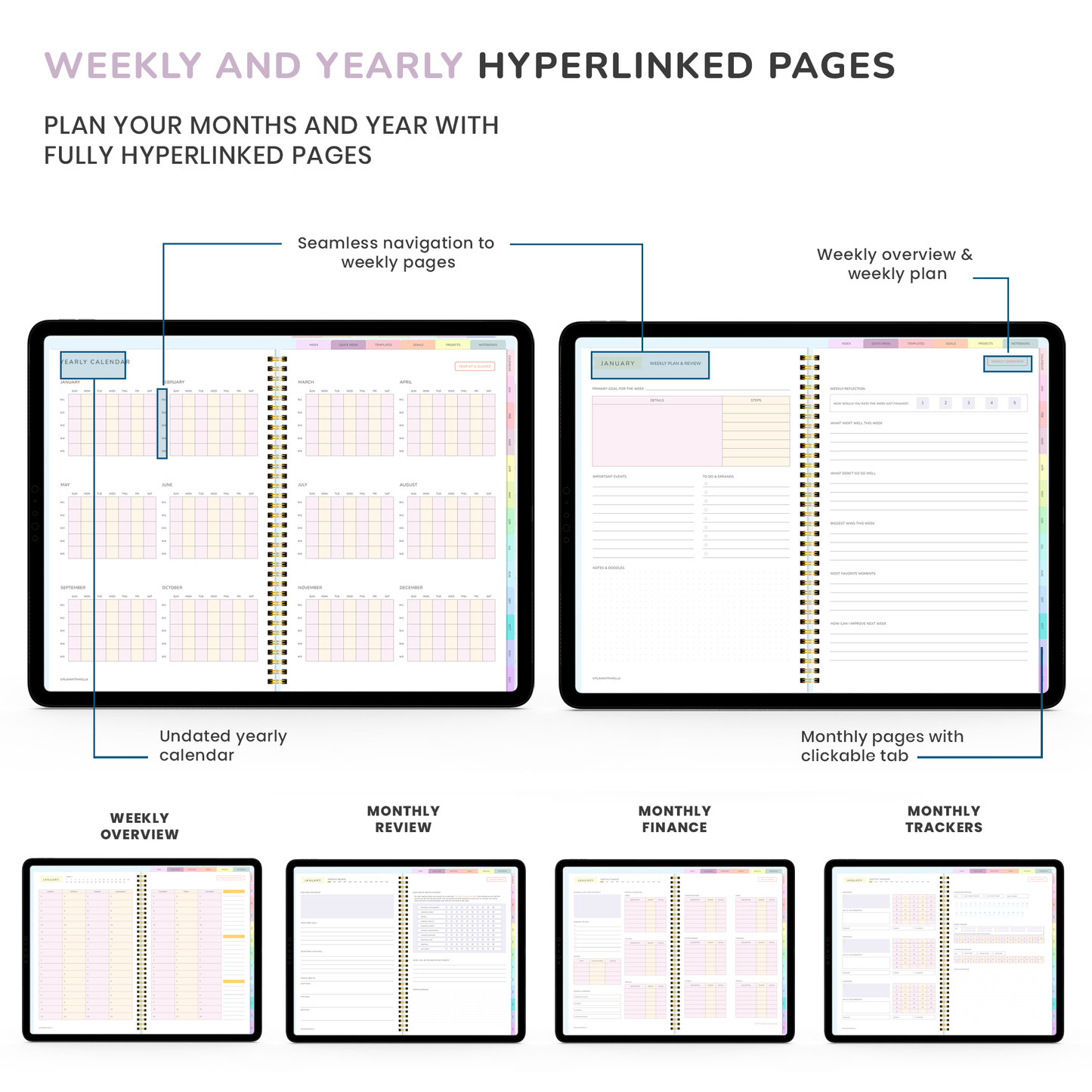 Digital Planner, Goodnotes Planner, iPad Planner, Notability Planner, Dated Digital Planner, 2026 2027 Undated Planner - RAINBOW