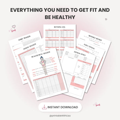 Fitness Planner Bundle Printable, Workout Planner, Weekly Fitness, Weight Loss Tracker, Daily Fitness, Letter
