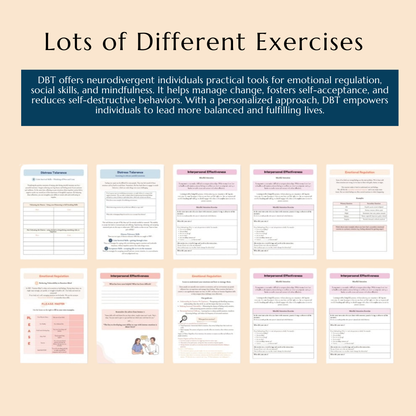 Neurodivergent Friendly DBT Skills, DBT Worksheets, DBT, Emotional Regulation, Neurodivergent, Autism, bpd, therapy worksheets, borderline Wiseovia