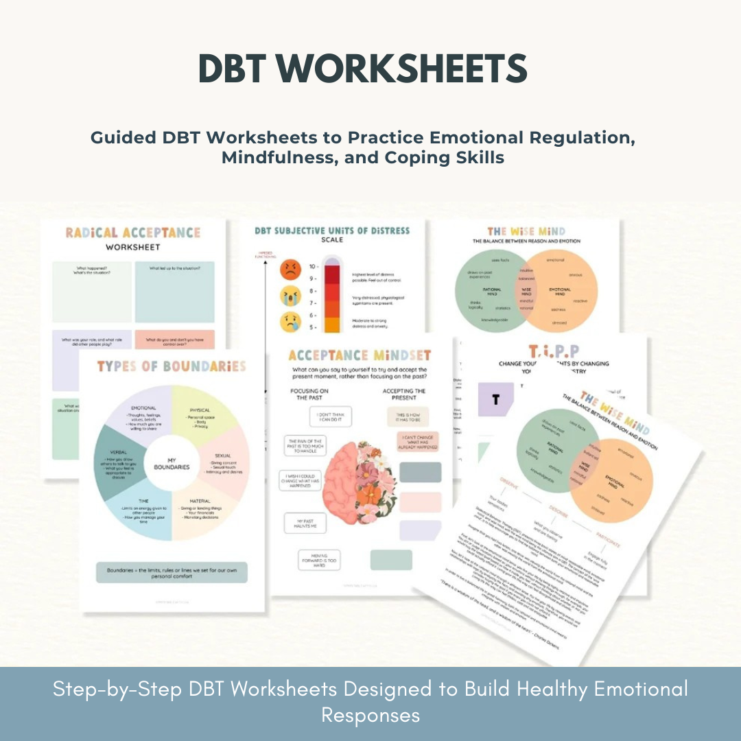 Mental Health / Anxiety Bundle 90% off bundle, DBT Flash Card, DBT Cheat Sheet, DBT Worksheet, Mental Health Journal, Self-Care Planner, Anxiety Journal Wiseovia