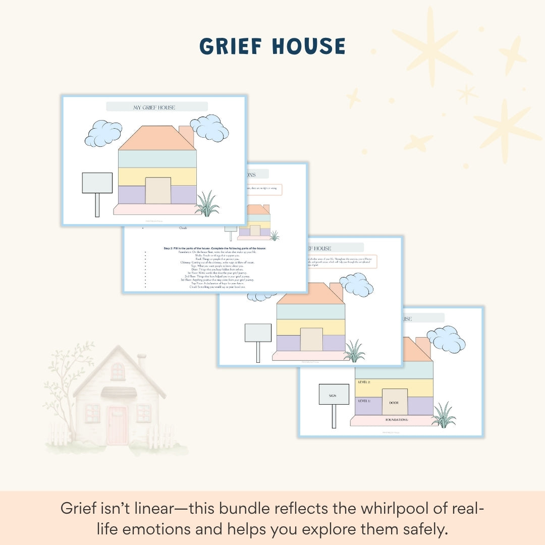 Grief and Loss Therapy Workbook Bundle – 140+ Pages of Healing Tools for Kids, Teens & Adults