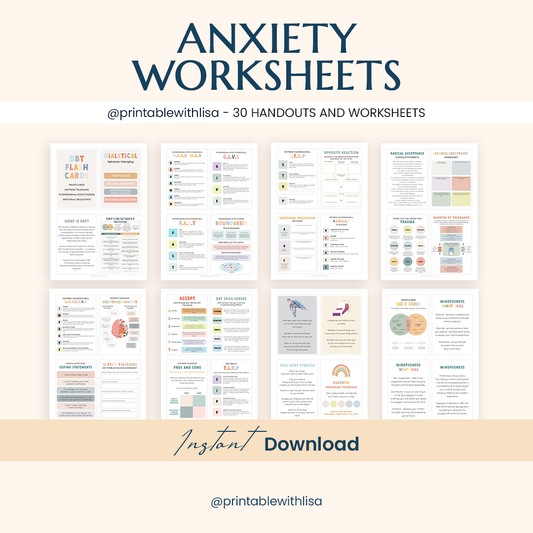 Therapy Worksheet 90% Off Bundle, Psychology Resources, Inner Critic, Boundaries, Trauma, Acceptance Therapy, Safety Plan, Planner, Affirmations, GAD