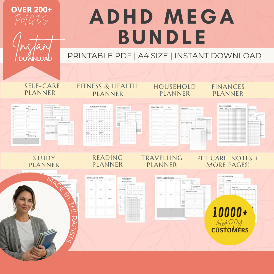 Ultimate ADHD Planner Bundle, ADHD Journal, ADHD Productivity Planner, ADHD Life Planner, Printable ADHD Planner Wiseovia
