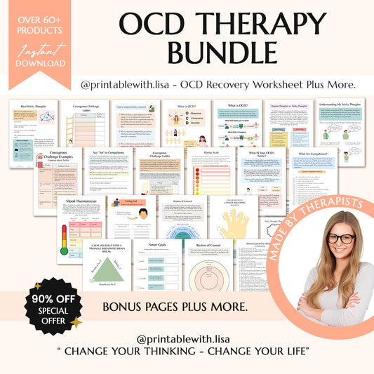 OCD Therapy Worksheets | OCD Tracker and Journal Pages | OCD Management Solutions | Self-Care Workbook Printable