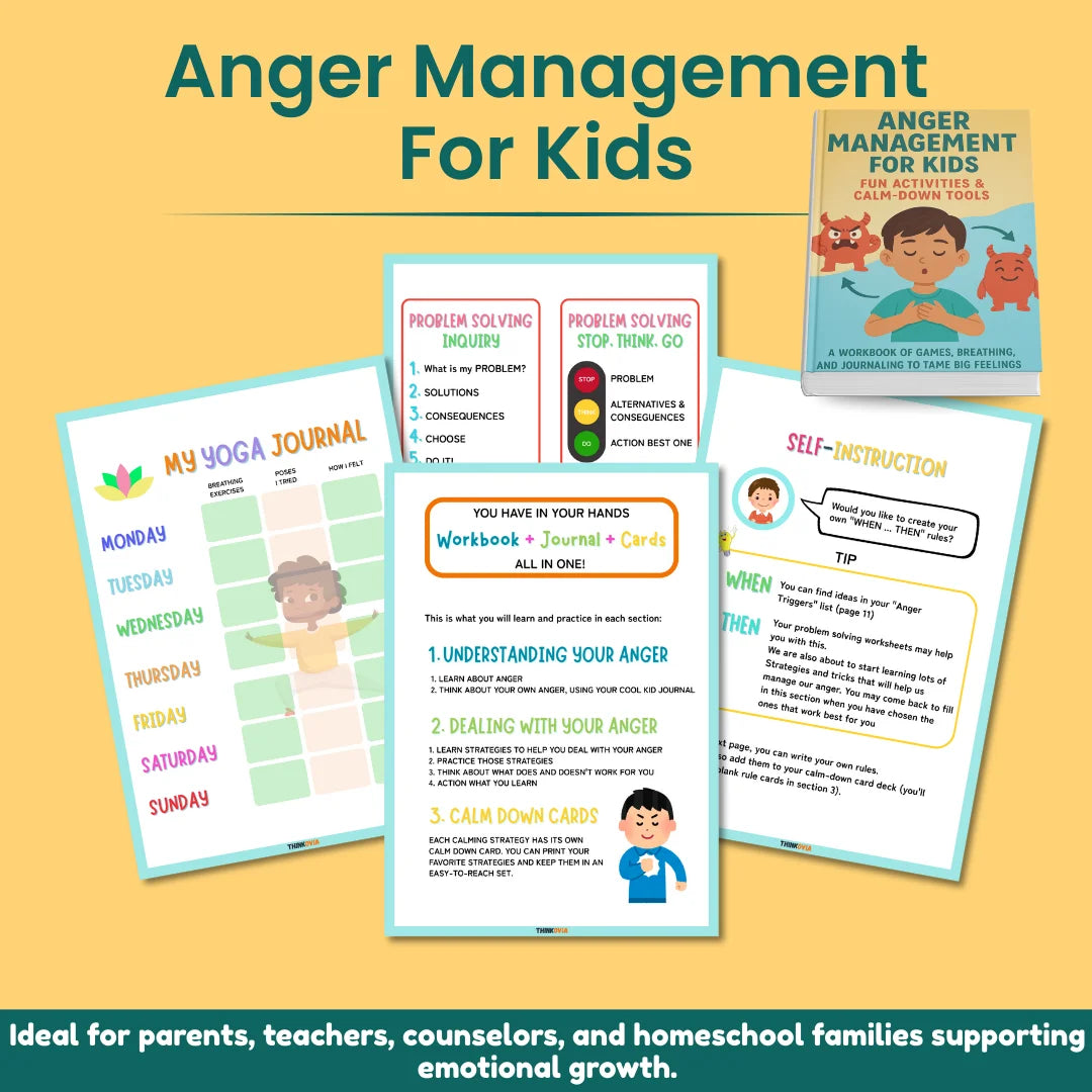 Anger Management Workbook for Kids | 121+ Pages Activities, Games & Calm-Down Cards