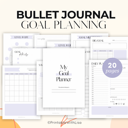 Bullet Journal Goal Planner, Printabale BUJO - Level 10 Life, Milestones, Trackers & Printable Dotted Grid