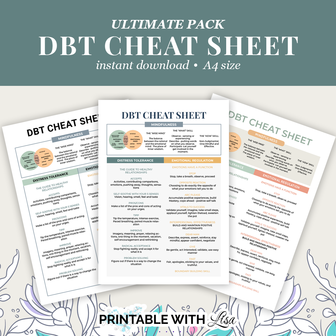 DBT Cheat Sheet - DBT skills - DBT coping skills therapy