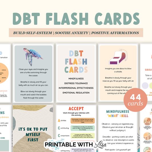 DBT Coping Skills Flash Cards | 44 Printable Therapy Cards for Anxiety, Emotional Regulation & Mindfulness