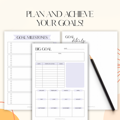 Bullet Journal Goal Planner, Printabale BUJO - Level 10 Life, Milestones, Trackers & Printable Dotted Grid