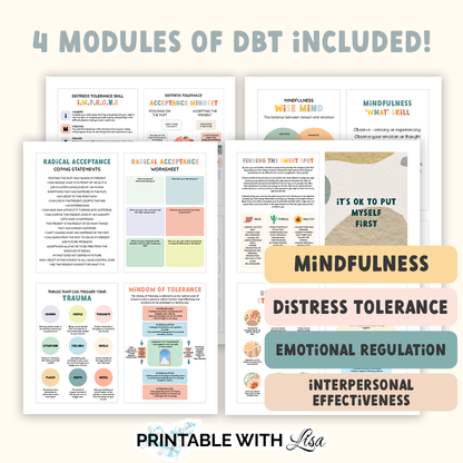 DBT Coping Skills Flash Cards | 44 Printable Therapy Cards for Anxiety, Emotional Regulation & Mindfulness