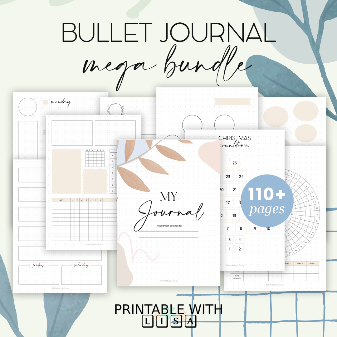 Bullet Journal Mega Bundle | 110+ Aesthetic Pages | Goal, Habit, Mood & Weekly Layouts