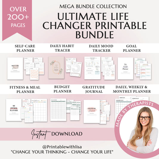 Ultimate Life Changer Printable Bundle - 9-in-1 Printable Set for Self-Care, Budget, Fitness, Goals, and More (200+ Pages)